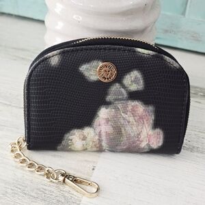 NWT Anne Klein Floral Black Wallet / Coin Purse With Keychain